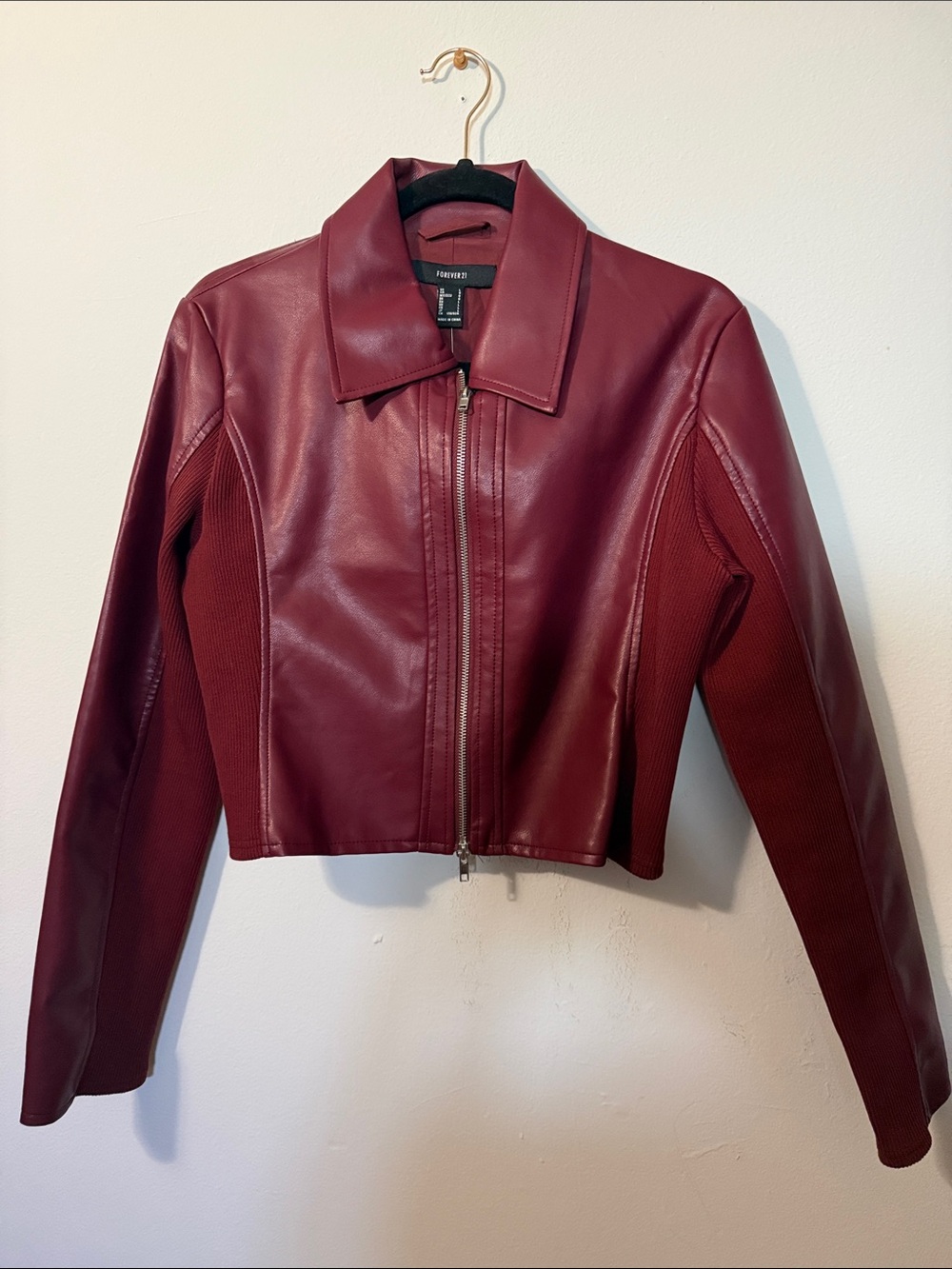 Forever 21 Deep Red Faux Leather Zip-Front Jacket
